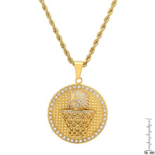 Load image into Gallery viewer, Men's 18k Gold Plated Stainless Steel and Simulated Diamonds Round Basketball Pendant

