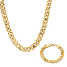 Load image into Gallery viewer, Men's 18k Gold Plated Stainless Steel Cuban Link Chain Bracelet/Necklace Set
