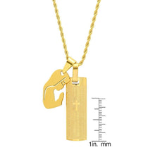 Load image into Gallery viewer, Men's 18K Gold Plated Stainless Steel Dog Tag Our Father English Prayer and Hail Mary Pendant
