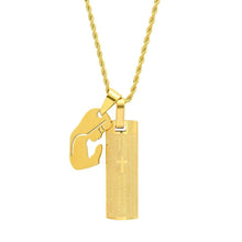 Load image into Gallery viewer, Men's 18K Gold Plated Stainless Steel Dog Tag Our Father English Prayer and Hail Mary Pendant

