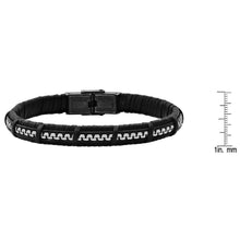 Load image into Gallery viewer, Men's Black Braided Leather and Inlay Stainless Steel Box Chain Bracelet
