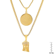 Load image into Gallery viewer, Men's Box Chain Double Row Pendant and Jesus Head Necklace
