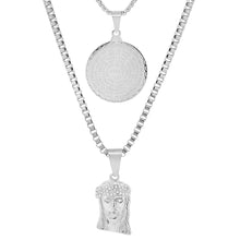 Load image into Gallery viewer, Men's Box Chain Double Row Pendant and Jesus Head Necklace
