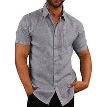 将图片加载到图库查看器，Mens Button Down Short Sleeve Linen Shirts
