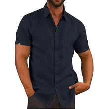 将图片加载到图库查看器，Mens Button Down Short Sleeve Linen Shirts
