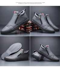 将图片加载到图库查看器，Mens Casual Winter Warm Ankle Boots Fashion Snow Boots Outdoor Footwear Black Sneakers Men's Leather Lined Warm Anti-slip Outdoor Work Shoes
