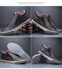 将图片加载到图库查看器，Mens Casual Winter Warm Ankle Boots Fashion Snow Boots Outdoor Footwear Black Sneakers Men's Leather Lined Warm Anti-slip Outdoor Work Shoes
