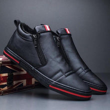 将图片加载到图库查看器，Mens Casual Winter Warm Ankle Boots Fashion Snow Boots Outdoor Footwear Black Sneakers Men's Leather Lined Warm Anti-slip Outdoor Work Shoes
