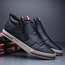将图片加载到图库查看器，Mens Casual Winter Warm Ankle Boots Fashion Snow Boots Outdoor Footwear Black Sneakers Men's Leather Lined Warm Anti-slip Outdoor Work Shoes

