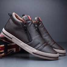 将图片加载到图库查看器，Mens Casual Winter Warm Ankle Boots Fashion Snow Boots Outdoor Footwear Black Sneakers Men's Leather Lined Warm Anti-slip Outdoor Work Shoes
