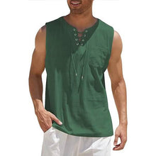 Load image into Gallery viewer, Men's Cotton Linen Tank Top Shirts Casual Sleeveless Lace Up Beach Hippie Tops Bohemian Renaissance Pirate Tunic
