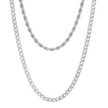 Load image into Gallery viewer, Men's Cuban and Rope Chain Double Row Necklace
