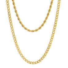 Load image into Gallery viewer, Men's Cuban and Rope Chain Double Row Necklace
