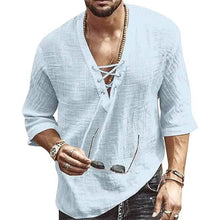 Load image into Gallery viewer, Men's Fashion Shirt Short Sleeve Beach V-Neck Drawstring
