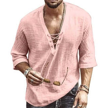 Load image into Gallery viewer, Men's Fashion Shirt Short Sleeve Beach V-Neck Drawstring
