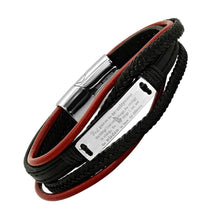 Load image into Gallery viewer, Men's Layered Leather With Stainless Steel Serenetiy Prayer Id Bracelet
