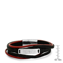Load image into Gallery viewer, Men's Layered Leather With Stainless Steel Serenetiy Prayer Id Bracelet
