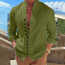 Load image into Gallery viewer, Men's Linen Button Up Shirt Long Sleeve Plain Band Collar
