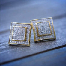 Load image into Gallery viewer, Men's Solid 14k Gold Large Square Lab Diamond Screw Back Earrings
