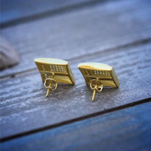 Load image into Gallery viewer, Men's Solid 14k Gold Large Square Lab Diamond Screw Back Earrings
