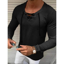 Load image into Gallery viewer, Men's Solid V Neck Long Sleeved Cotton Linen Shirt
