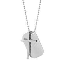 Load image into Gallery viewer, Men's Stainless Steel Cross and Our Father Prayer Dog Tag Pendants on Ball Chain
