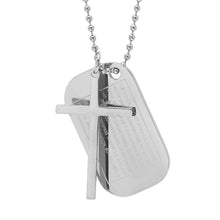 Load image into Gallery viewer, Men's Stainless Steel Cross and Our Father Prayer Dog Tag Pendants on Ball Chain
