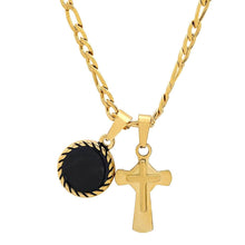 Load image into Gallery viewer, Men's Stainless Steel Cross and Round Black Enamel Pendant
