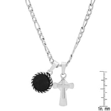 Load image into Gallery viewer, Men's Stainless Steel Cross and Round Black Enamel Pendant
