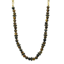 Load image into Gallery viewer, Men's Tiger Eye, Black Rubber and 18k Gold Plated Box Chain Necklace
