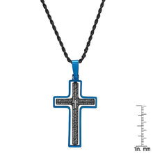 Load image into Gallery viewer, Men's Two Tone Black and Blue IP Stainless Steel Our Father English Cross Pendant
