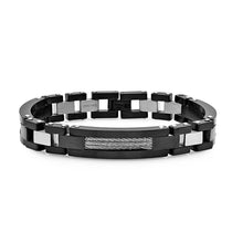 Load image into Gallery viewer, Men's Two Tone Black IP and Stainless Steel Link Bracelet
