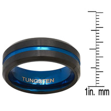 Load image into Gallery viewer, Men's Two Tone Blue and Black IP Tungsten Band Ring
