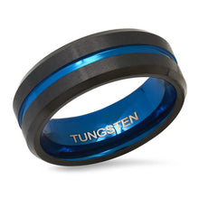 Load image into Gallery viewer, Men's Two Tone Blue and Black IP Tungsten Band Ring
