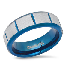 Load image into Gallery viewer, Men's Two Tone Blue IP and Stainless Steel Ring
