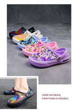 将图片加载到图库查看器，Mens Womens Sandals Hole Shoes Rubber Clogs Couple Garden Shoes Color Printing Air Cushion Beach Sandals Unisex Garden Clogs Lightweight Slip On Women Men Beach Sandals Water Shoes
