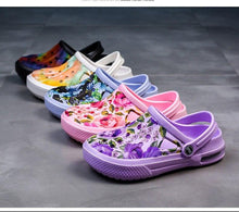 将图片加载到图库查看器，Mens Womens Sandals Hole Shoes Rubber Clogs Couple Garden Shoes Color Printing Air Cushion Beach Sandals Unisex Garden Clogs Lightweight Slip On Women Men Beach Sandals Water Shoes
