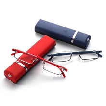 将图片加载到图库查看器，Metal Anti Blue Light Reading Glasses Men Half Frame Prescription Eyeglasses Male  Eyewear With Case For Men And Women Unisex Stylish Eyeglasses Glasses Clear Lens +1.75
