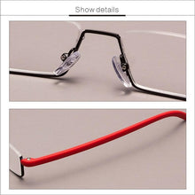 将图片加载到图库查看器，Metal Anti Blue Light Reading Glasses Men Half Frame Prescription Eyeglasses Male  Eyewear With Case For Men And Women Unisex Stylish Eyeglasses Glasses Clear Lens +1.75
