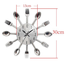 Load image into Gallery viewer, Metal Kitchen Wall Clock Creative  Kitchen Wall Clock 3D Modern Creative Kitchen Cutlery Spoon Fork Time Like Wall Clock Wall Sticker Room Home Decoration Quartz Wall Art Cutlery Mounted Clocks Modern Design Home Decorative
