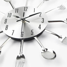 Load image into Gallery viewer, Metal Kitchen Wall Clock Creative  Kitchen Wall Clock 3D Modern Creative Kitchen Cutlery Spoon Fork Time Like Wall Clock Wall Sticker Room Home Decoration Quartz Wall Art Cutlery Mounted Clocks Modern Design Home Decorative
