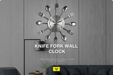 Load image into Gallery viewer, Metal Kitchen Wall Clock Creative  Kitchen Wall Clock 3D Modern Creative Kitchen Cutlery Spoon Fork Time Like Wall Clock Wall Sticker Room Home Decoration Quartz Wall Art Cutlery Mounted Clocks Modern Design Home Decorative

