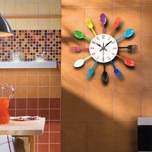 Load image into Gallery viewer, Metal Kitchen Wall Clock Creative  Kitchen Wall Clock 3D Modern Creative Kitchen Cutlery Spoon Fork Time Like Wall Clock Wall Sticker Room Home Decoration Quartz Wall Art Cutlery Mounted Clocks Modern Design Home Decorative
