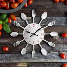 Load image into Gallery viewer, Metal Kitchen Wall Clock Creative  Kitchen Wall Clock 3D Modern Creative Kitchen Cutlery Spoon Fork Time Like Wall Clock Wall Sticker Room Home Decoration Quartz Wall Art Cutlery Mounted Clocks Modern Design Home Decorative
