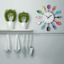 Load image into Gallery viewer, Metal Kitchen Wall Clock Creative  Kitchen Wall Clock 3D Modern Creative Kitchen Cutlery Spoon Fork Time Like Wall Clock Wall Sticker Room Home Decoration Quartz Wall Art Cutlery Mounted Clocks Modern Design Home Decorative
