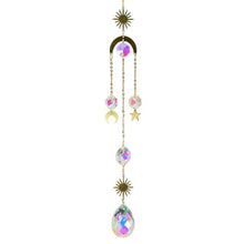 将图片加载到图库查看器，Metallic Hoop Moon Sun Catcher Hanging Crystal Pendant Chandelier Lamps Light Crystals Glass Pendants Light Rainbow Maker Wind Chime Hanging Drop Gift of Good Luck Garden Decor Hanging Ornament For Home Decoration

