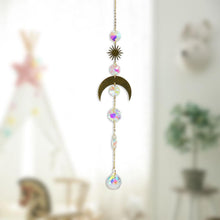 将图片加载到图库查看器，Metallic Hoop Moon Sun Catcher Hanging Crystal Pendant Chandelier Lamps Light Crystals Glass Pendants Light Rainbow Maker Wind Chime Hanging Drop Gift of Good Luck Garden Decor Hanging Ornament For Home Decoration
