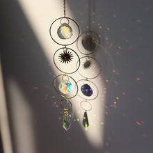 将图片加载到图库查看器，Metallic Hoop Moon Sun Catcher Hanging Crystal Pendant Chandelier Lamps Light Crystals Glass Pendants Light Rainbow Maker Wind Chime Hanging Drop Gift of Good Luck Garden Decor Hanging Ornament For Home Decoration
