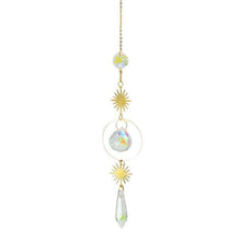 将图片加载到图库查看器，Metallic Hoop Moon Sun Catcher Hanging Crystal Pendant Chandelier Lamps Light Crystals Glass Pendants Light Rainbow Maker Wind Chime Hanging Drop Gift of Good Luck Garden Decor Hanging Ornament For Home Decoration
