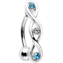 将图片加载到图库查看器，Light Blue and Clear Gem Infinity Loop Twist Top Mount Belly Ring
